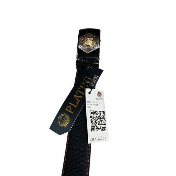 PLATINI Men’s Medium Textured Black Auto Press Gold Tone Panther Belt Buckle NWT - Picture 4 of 5